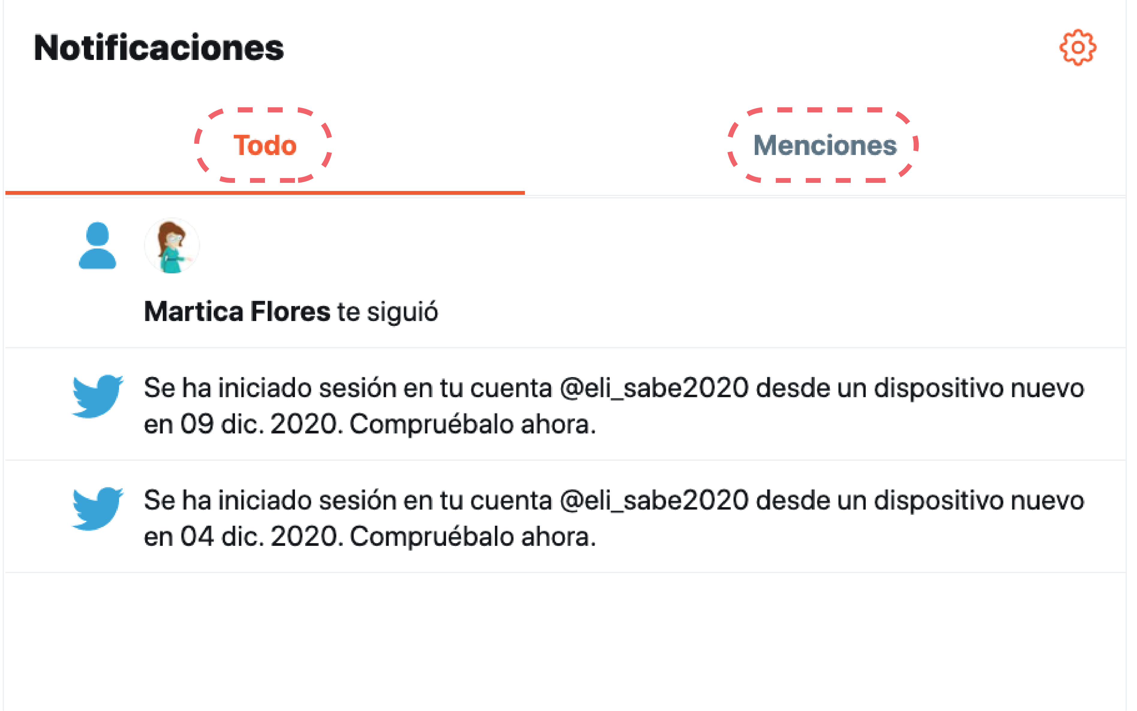 Encontrarás dos opciones: Todo o Menciones. Si haces clic en la opción Todo podrás ver todas las notificaciones que has recibido en tu cuenta. Si por el contrario, deseas saber cuándo fuiste mencionado, deberás hacer clic en Menciones.